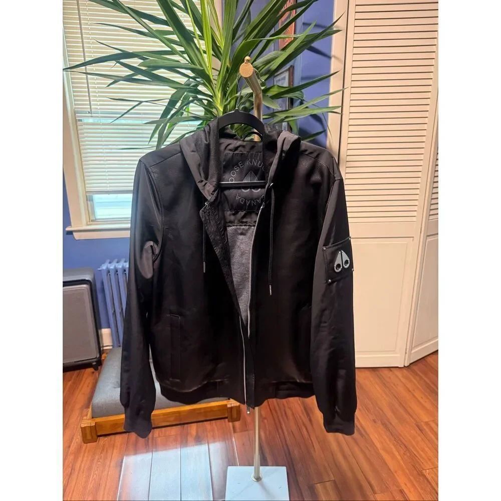 Moose Knuckles Zip Up hoodie jacket w/ leather